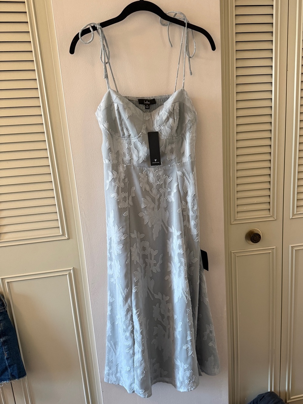 Lulu's Light Blue Floral Slip Dress with Tie Straps
